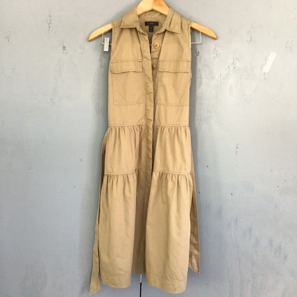 J. Crew Sleeveless Tiered Midi Dress in Tan
